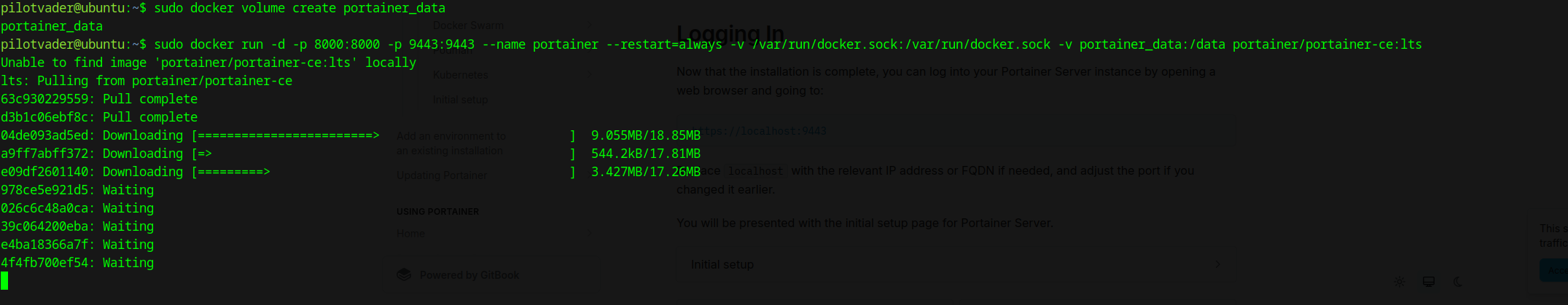 Portainer volume creation and installation